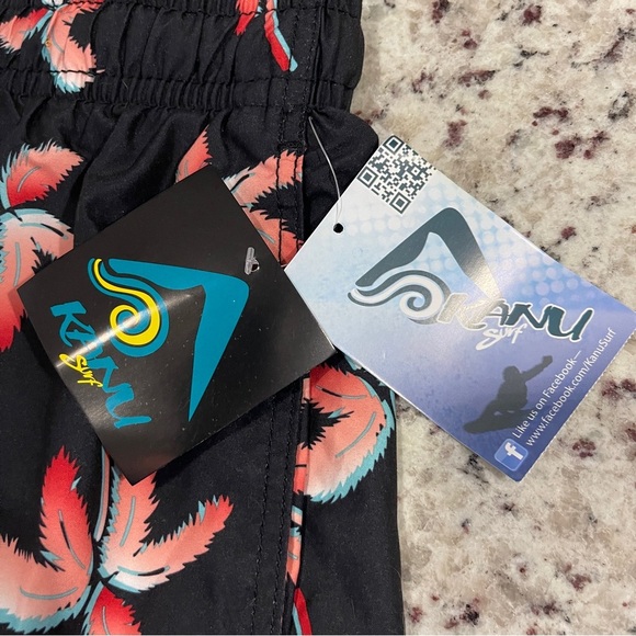 NWT Kanu Surf Black Swim Trunks Size Small Coral Palm Tree Lined 6” Inseam Men’s - Picture 2 of 6